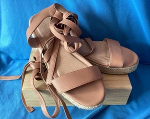 Truffle Collection Espadrille Tie Leg Open Toe Sandals Dusty Rose Size 5 Wide - Picture 1 of 20