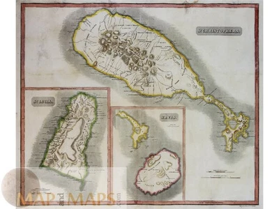 Карибские острова — Сент-Китс, Сент-Люсия и Невис, антикварная карта — Томсон, 1817 г. - Изображение 1 из 4