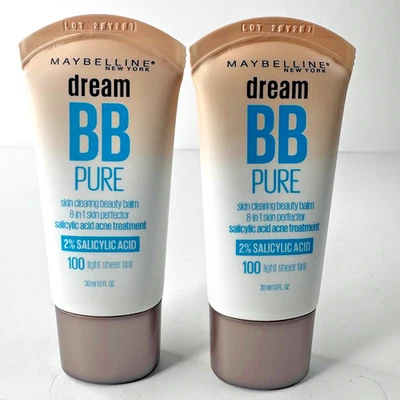 2x Maybelline Dream BB Pure 8-In-1 Beauty Balm 2% Salicylic Acid 1.0oz 100 Light - Image 1 of 4