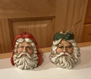 Vintage SET (2) Weihnachtsmann Kopf Keramik Volkskunst Weihnachtsschmuck Deko - Bild 1 von 6