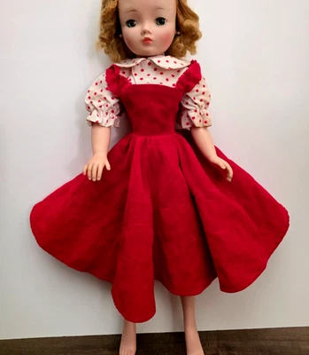 19" Vintage Años 50 SIN MUÑECA Blusa Polkadot TERCIOPELO ROJO JUMPER VESTIDO CONJUNTO Foto 1 de 4