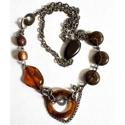 Collar Cinturón Vintage Chico’s Mixed Media Cadena Eslabón Tortuga Resina Madera Boho Foto 1 de 4