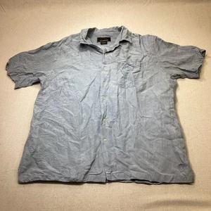 Weatherproof Shirt Mens L Blue Linen Silk Blend Short Sleeve Button Up Casual - Picture 1 of 11