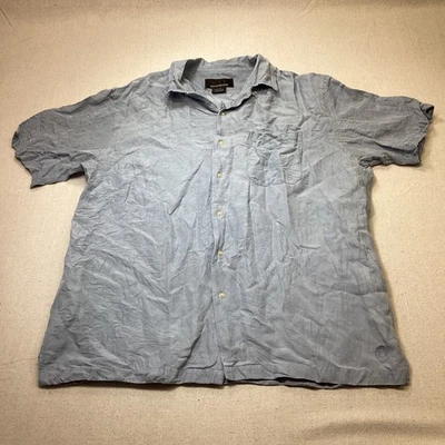 Weatherproof Shirt Mens L Blue Linen Silk Blend Short Sleeve Button Up Casual - Image 1 of 4