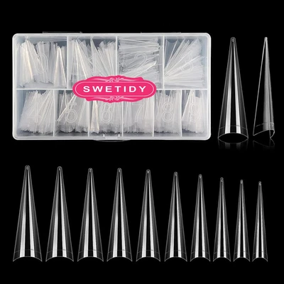 500PCS Stiletto Nail Tips SWETIDY Extra Long Nails Clear Nail Tips Half Cover XL - Image 1 of 4