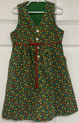 Vestido Jersey Vintage Hecho a Mano Country Otoño Flores Pana Verde Bolsillos 6 7 Foto 1 de 4