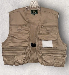 Crystal River Fishing Vest Mens Medium Khaki Outdoor Fly Tackle Zip Pockets Tan - Picture 1 of 5