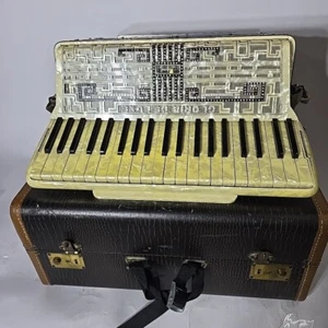 Italo American Chicago Vintage Gloria Deluxe Accordion Ivory Rhinestone w/ Case - Picture 1 of 24
