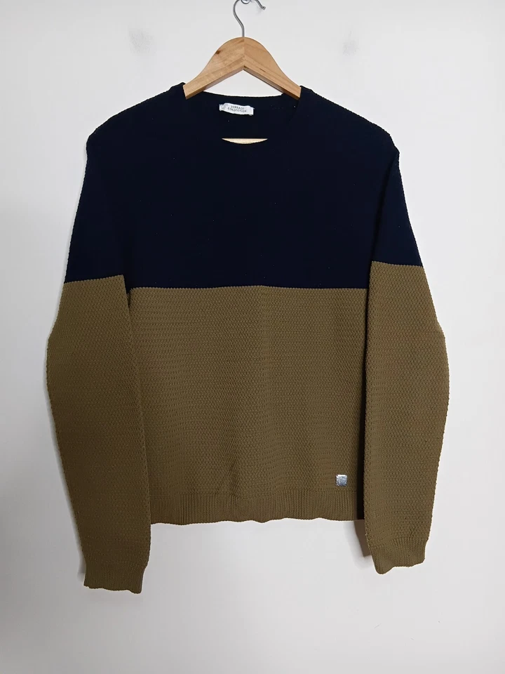 Versace Collection Knit Men S Small Brown Navy Blue Colour Block Jumper Pullover - Image 1 of 4