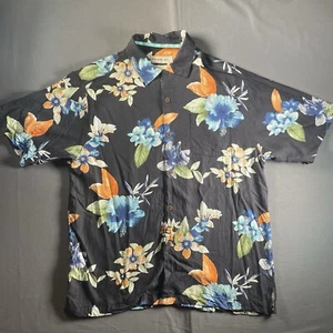 Tommy Bahama Shirt Mens Medium Silk Tropical Pastel Flowers Blooming Black - Picture 1 of 5