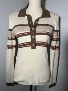 Faherty Retro Herbststreifenpullover Anthropologie neu mit Etikett mittelbraun cremefarben - Bild 1 von 10