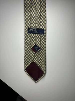 Vintage POLO Ralph Lauren necktie mens 100% Silk Beige Floral Tie SKINNY - Image 1 of 4