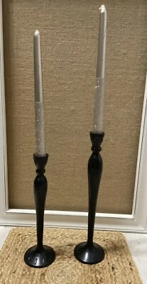 2 Candelabros Pottery Barn Negro Granero Cónico Metal Bronce Par Alba Foto 1 de 4