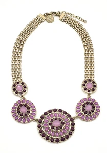 Collana medaglione strass rosa e viola tono oro mercato nero Casa Bianca - Foto 1 di 5