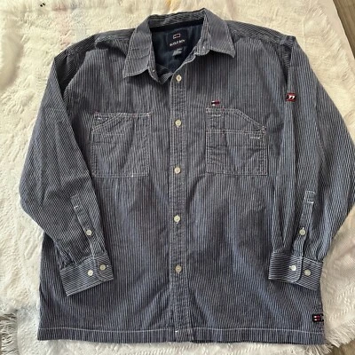 Vintage Bugle Boy Long Sleeve Button Down Railroad 77 Blue Striped Shirt Men's L - Image 1 of 4