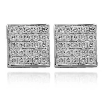 1/2Ct Diamanti Finti Grappolo Bottone Quadrato Orecchini IN 14k Bianco Dorato - Immagine 1 di 3