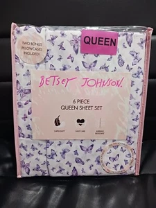 Betsey Johnson Schmetterling 6-teiliges Queen Bettwäsche Set lila knitterarm weich - Bild 1 von 2