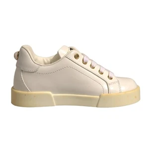 DOLCE & GABBANA Kids Shoes White Leather Lace Up Low Top Sneakers EU26 / US9.5 - Picture 1 of 13