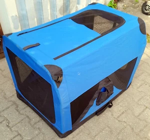 faltbare Transportbox für Hunde / Tiere Maße 90x64x64 cm Farbe blau + schwarz - Bild 1 von 23