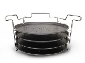 4 Tier Pizza Baking Tray Non-Stick 29cm + Oven Rack Stand, Pizza Serving Plates - Picture 1 of 2