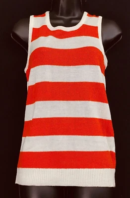 Camiseta sin mangas vintage años 70 rojo blanco a rayas, camisa de verano tejida acrílico naranja M L Foto 1 de 3