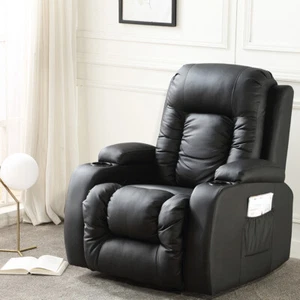 Levede Massage Sofa Chair Recliner 360 Degree Swivel PU Leather Lounge Heated - Picture 1 of 12