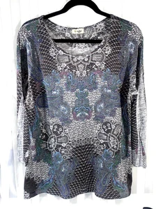 Cactus Brand Women’s Long Sleeve Gray Sublimation Paisley Embellished Top Large - Picture 1 of 7