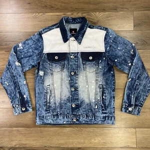 Giacca denim vintage uomo polo sud blu taglia media vernice grunge schizzata - Foto 1 di 7