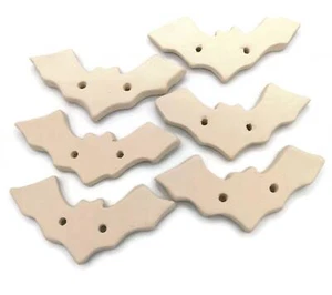 6Pc Unpainted Ceramic Bisque Sewing Buttons, Halloween Bat Buttons Handmade - Picture 1 of 10