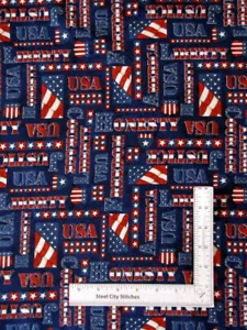 Patriotic Words Freedom Honesty Fabric American Honor Cotton Blank Textiles Yard - Picture 1 of 1