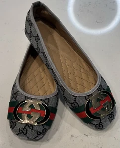 GUCCI GG Canvas Ballerinas 39 (8,5-9) Web Stripe Logo Gold Hardware Monogram - Bild 1 von 15