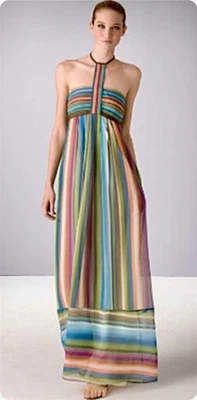 Catherine Malandrino Runway 100% Silk Chiffon Rainbow Halter Maxi Dress Pockets - Image 1 of 4