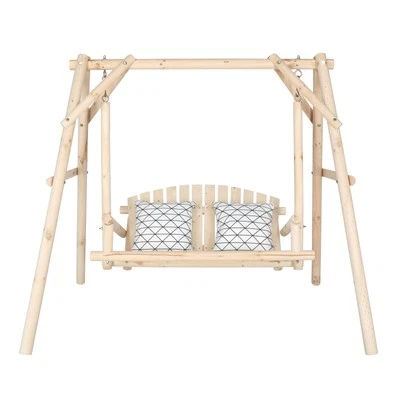 Juego de columpio de madera de 67 pulgadas con soporte de columpio de porche con marco en A para patio Foto 1 de 4