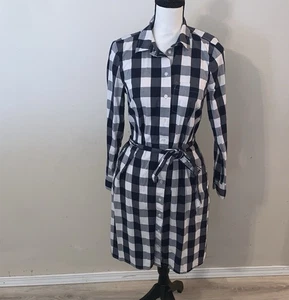 Re-Imagined by J Crew Kariertes Button Down Hemdkleid Langarm Gürtel - Bild 1 von 10