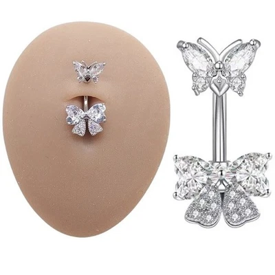 Belly Bars Navel Button Piercing Rings Crystal Body Jewellery Ring Silver Dangle - Изображение 1 из 4