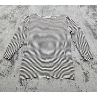 Свитер женский Ann Taylor LOFT L черный белый в полоску вырез лодочка рукав 3/4 пуловер - Изображение 1 из 4