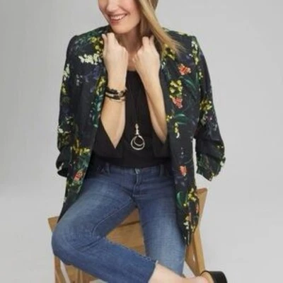Куртка блейзер Chico's с цветочным рисунком открытая спереди карьерная одежда женская размер США 20 - Изображение 1 из 4