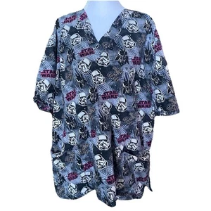 Lucas Star Wars Scrub Top Sz XL Gray "Gimme My Space" Darth Vader Storm Troopers - Picture 1 of 8