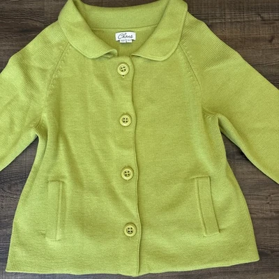 Винтажный лайм зеленый кардиган свитер женщин L коренастый кнопки богемное ретро - Изображение 1 из 4