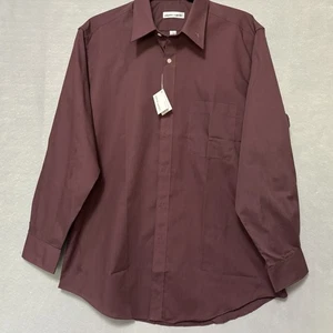 NWT Pierre Cardin Men's Shirt Long Sleeve Button Down Sz 16 32/33 Burgundy - Picture 1 of 10