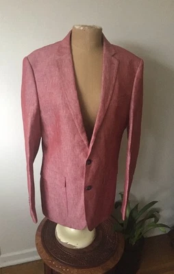 Express Blazer Jacket Men's 38R Photographer Slim Fit Red Chambray Linen Blend - Image 1 of 4