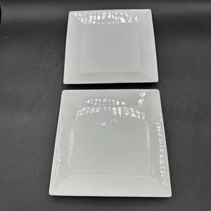Pier 1 New Luminous Square Set Of 2 White Porcelain Salad Plates 8 1/4” - Picture 1 of 10