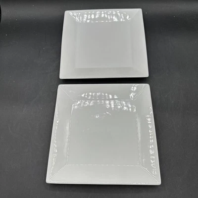 Pier 1 New Luminous Square Set Of 2 White Porcelain Salad Plates 8 1/4” - Image 1 of 4