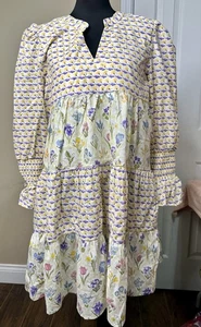 NWOT Shop the Mint Multicolor Floral Long Sleeve Tiered Cotton Dress Size Large - Picture 1 of 12