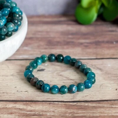 Natural 6mm Apatite Stone Bracelet Blue Gemstone Stretch Bracelet Handmade - Image 1 of 2