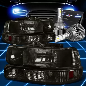 Fit 1999-2002 Chevy Silverado Tahoe Headlight Bumper Lamp W/LED Kit Slim Smoked - Picture 1 of 10