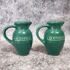 Le Creuset Green Salt and Pepper Shakers Stoneware Teal Jug Pitcher 3" Farmhouse