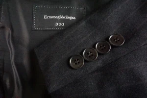 Ermenegildo Zwgna Duo Gris Carbón Negro Rayas Lana 2 Piezas Traje Chaqueta Pantalón 44S - Imagen 1 de 12