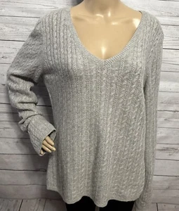 Talbots Lambswool Blend V-Neck Sweater XL Pale Gray Cable Knit Cashmere Angora - Picture 1 of 13