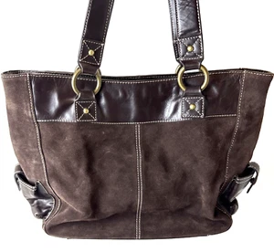Eddie Bauer Chocolate Brown Leather & Suede Large Carryall Tote Bag - Picture 1 of 9
